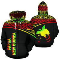 Papua New Guinea Polynesian All Over Zip up Hoodie Reggae Curve Unisex Black - Polynesian Pride