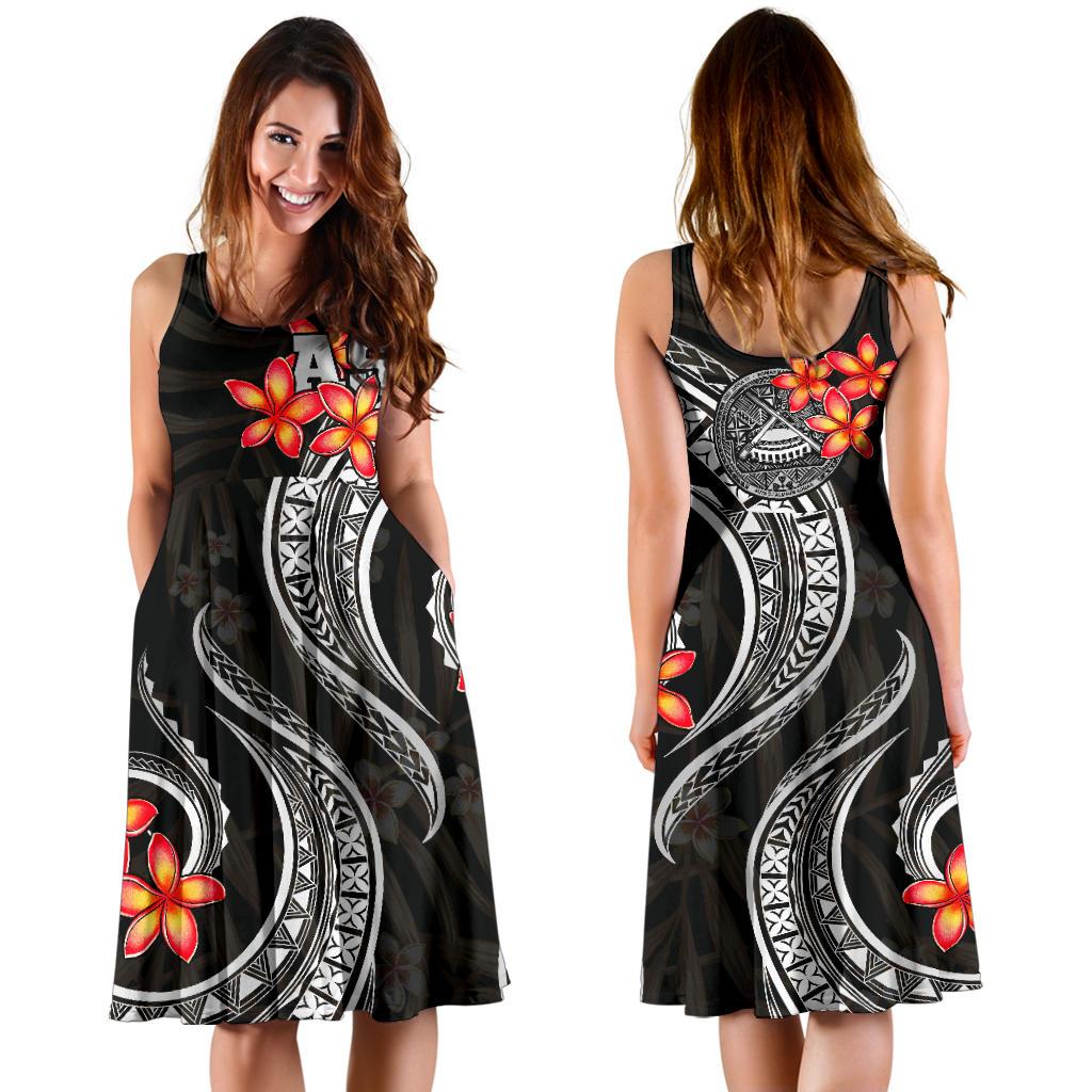 American Samoa Polynesian Midi Dress - Black Plumeria - Polynesian Pride