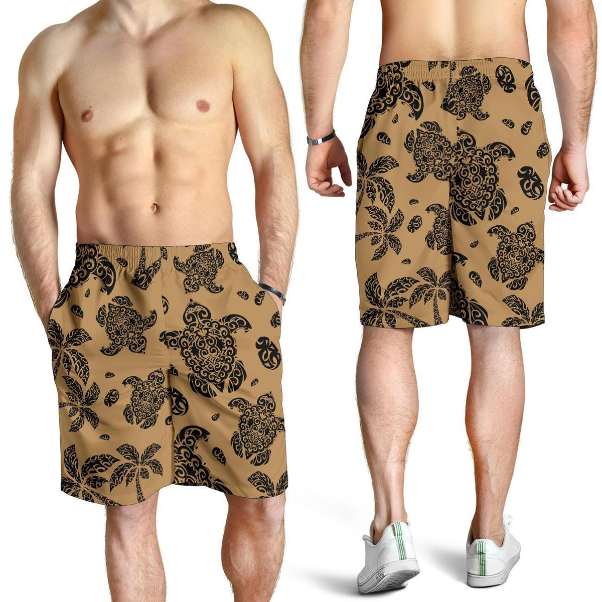 Polynesian Turtle Palm And Sea Pebbles Gold Men's Short - Polynesian Pride