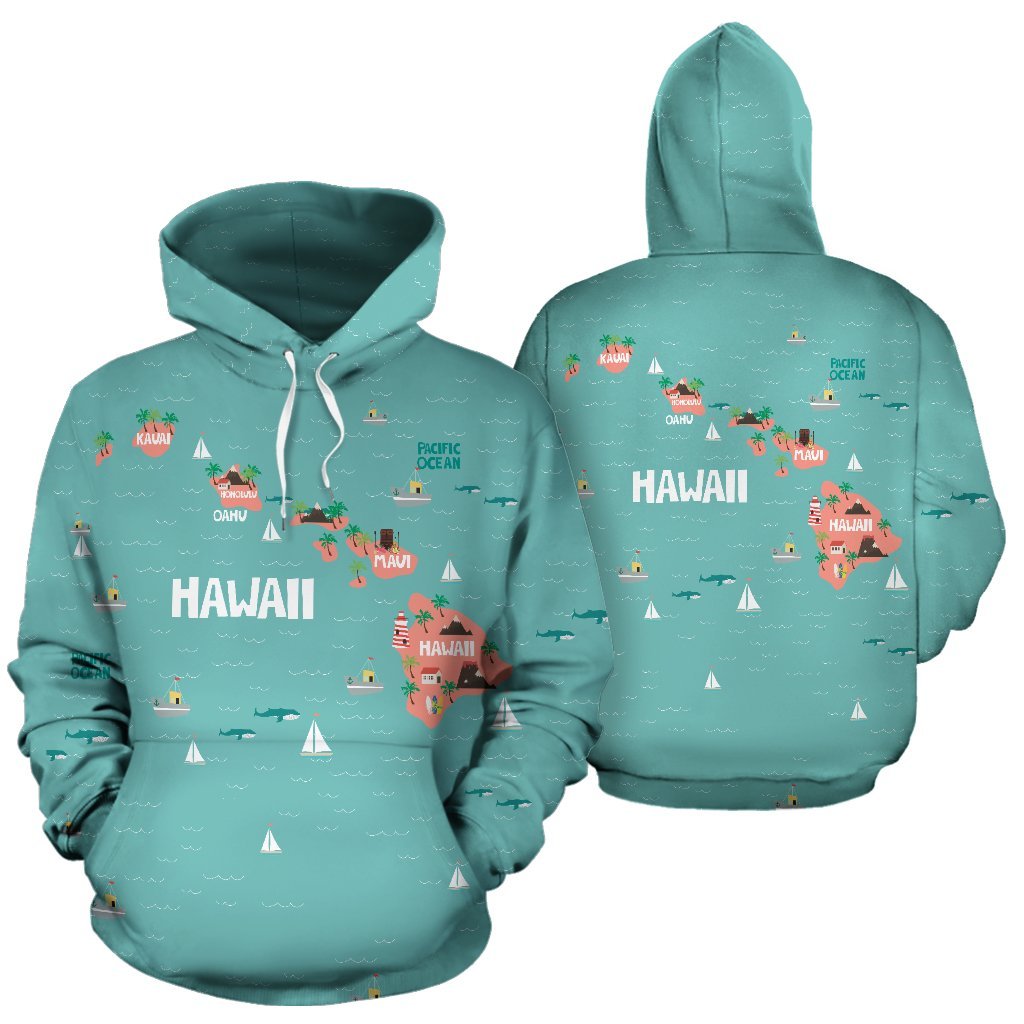 Hawaii Hoodie Map Doodle Version Unisex Black - Polynesian Pride