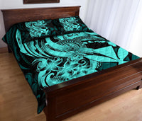 Hawaii Polynesian Quilt Bed Set - Blue Kanaka Maoli Tentacle Plumeria - Polynesian Pride
