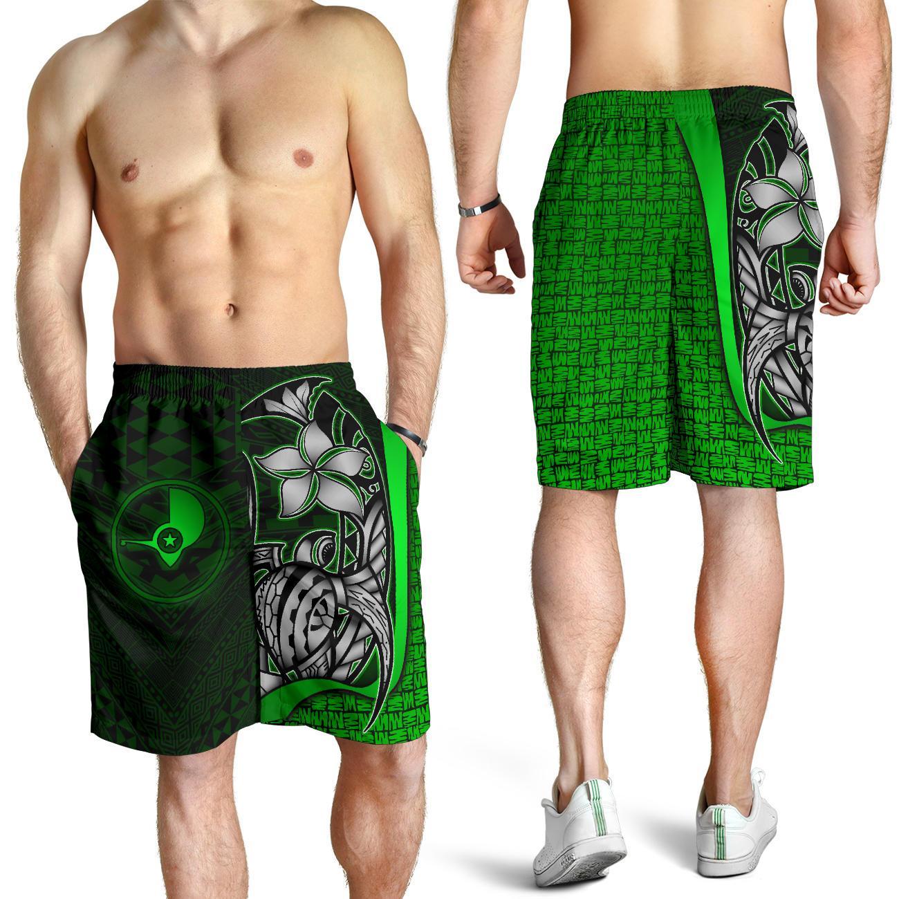 Yap Micronesian Men's Shorts Green - Turtle With Hook Green - Polynesian Pride