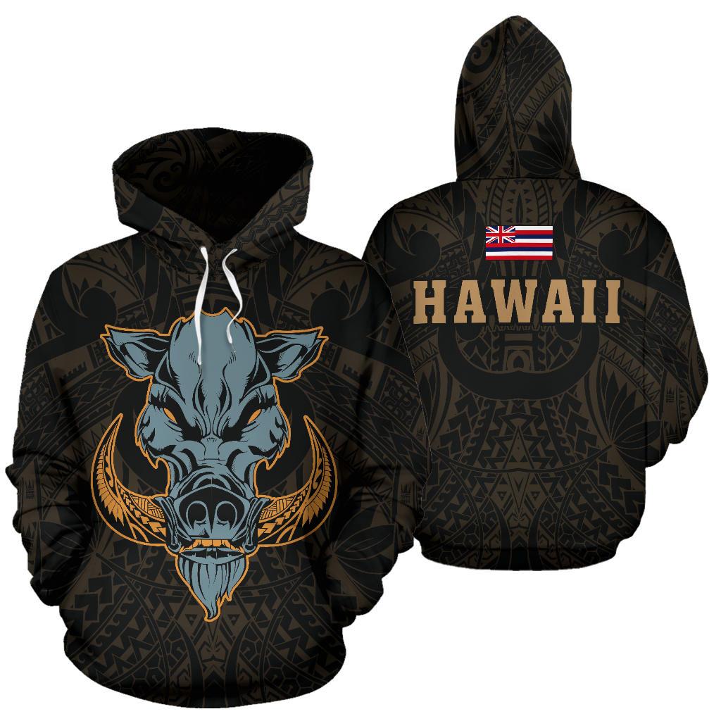 Polynesian Kamapuaa Flag of Hawaii Hoodie Gold Hawaiian Mythology Style Unisex Gold - Polynesian Pride