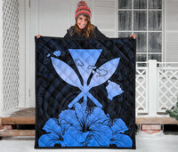 Hawaiian Kanaka Premium Quilt Hibiscus Polynesian Love Blue - Polynesian Pride