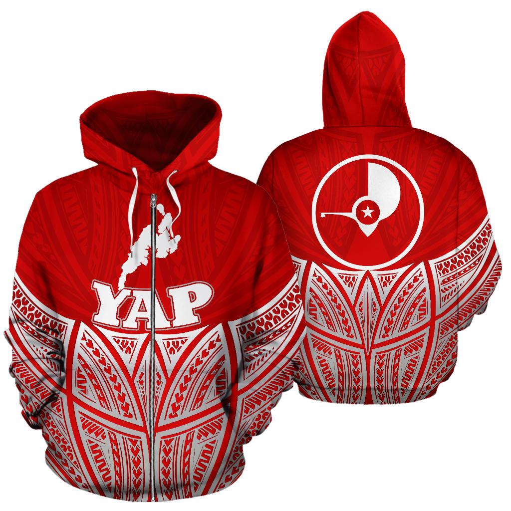 Yap Polynesian Zip up Hoodie Red Pride Map and Seal Unisex Red - Polynesian Pride