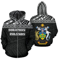 Solomon Islands All Over Zip up Hoodie Polynesian Back Version Unisex White - Polynesian Pride