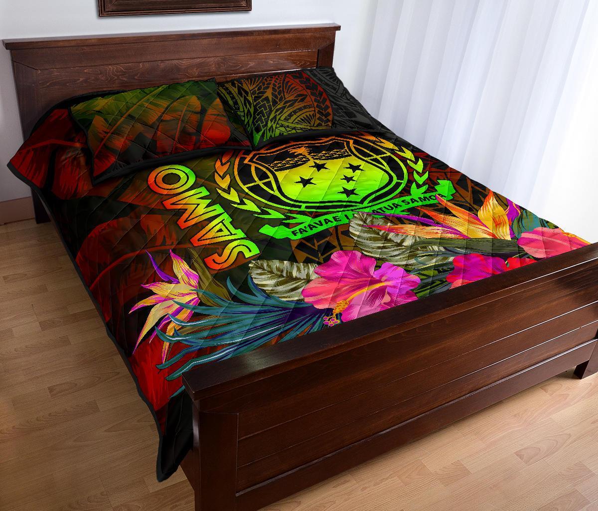 Samoa Polynesian Quilt Bed Set - Hibiscus and Banana Leaves - Polynesian Pride