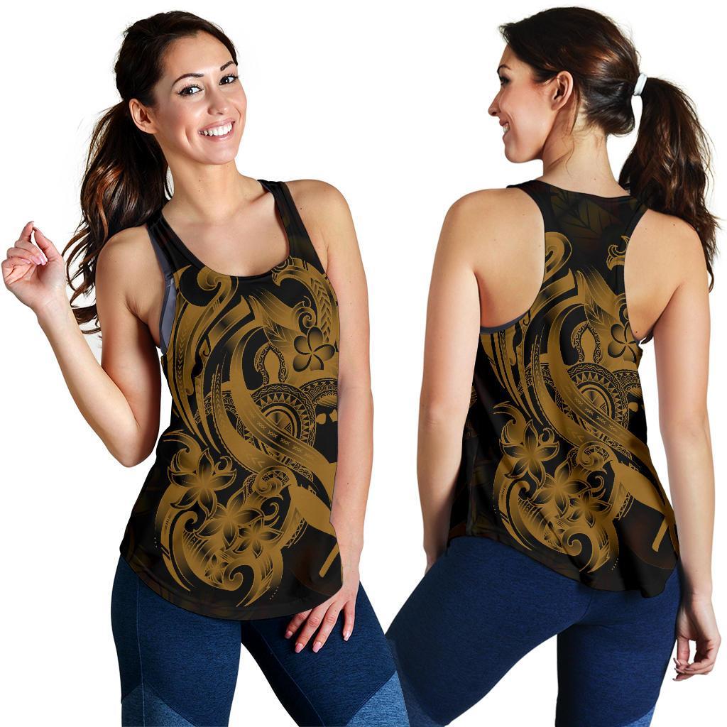 Polynesian Hawaii Women's Racerback Tank - Kanaka Maoli Gold Turtle Gold - Polynesian Pride