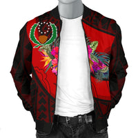 Pohnpei Men's Bomber Jacket - Polynesian Hook And Hibiscus (Red) - Polynesian Pride