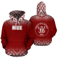Niue All Over Hoodie Fog Red Unisex Red - Polynesian Pride