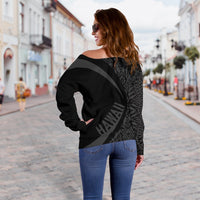 Hawaii Turtle Polynesian Women's Off Shoulder Sweater - Circle Style - AH - Black - Polynesian Pride