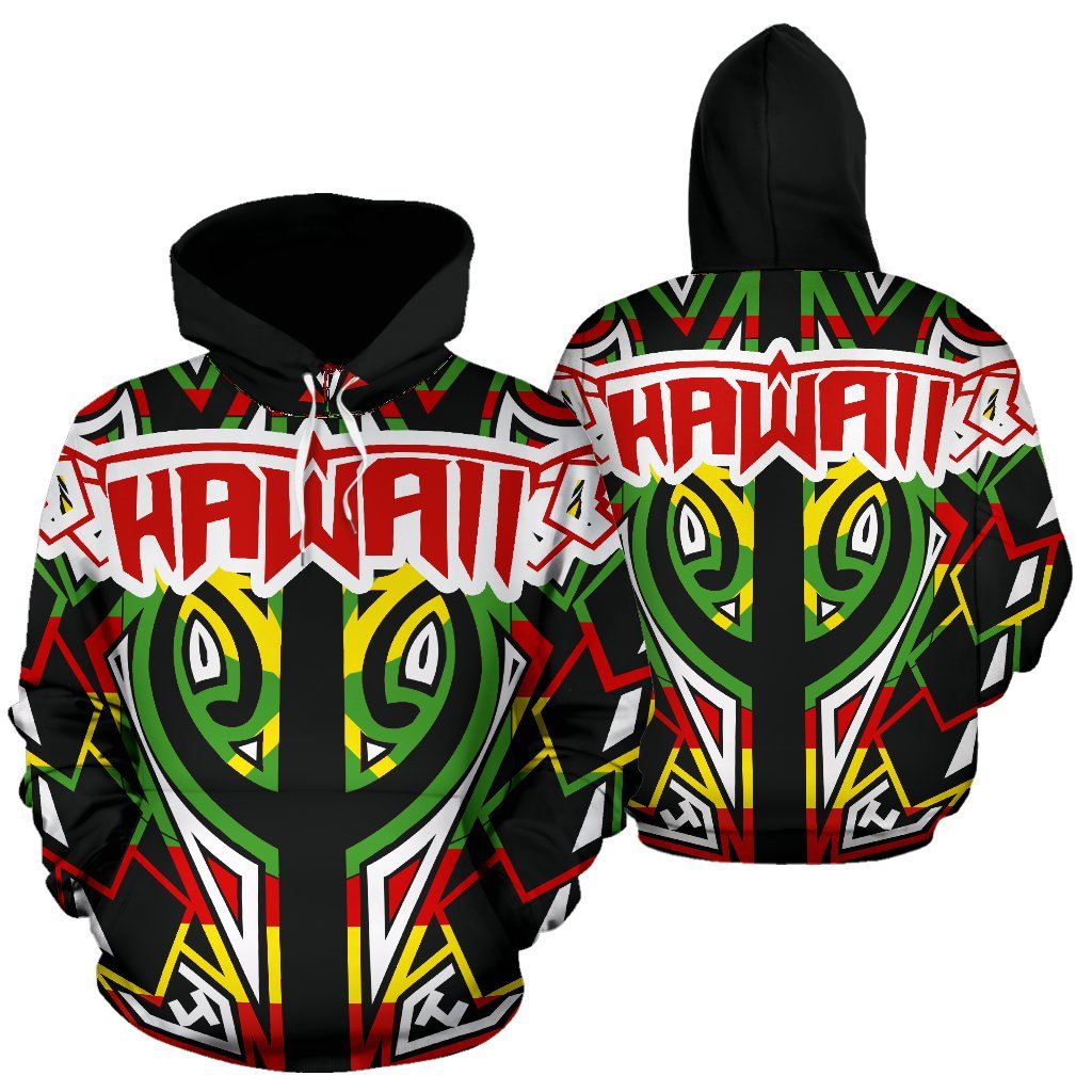 Hawaii Polynesian Hoodie Hawaii Kanaka Maoli Unisex Black Mix Red and Green - Polynesian Pride