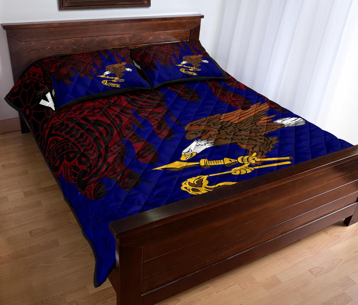American Samoa Custom Personalised Quilt Bed Set - American Samoa Flag Polynesian Tattoo Melting Style - Polynesian Pride