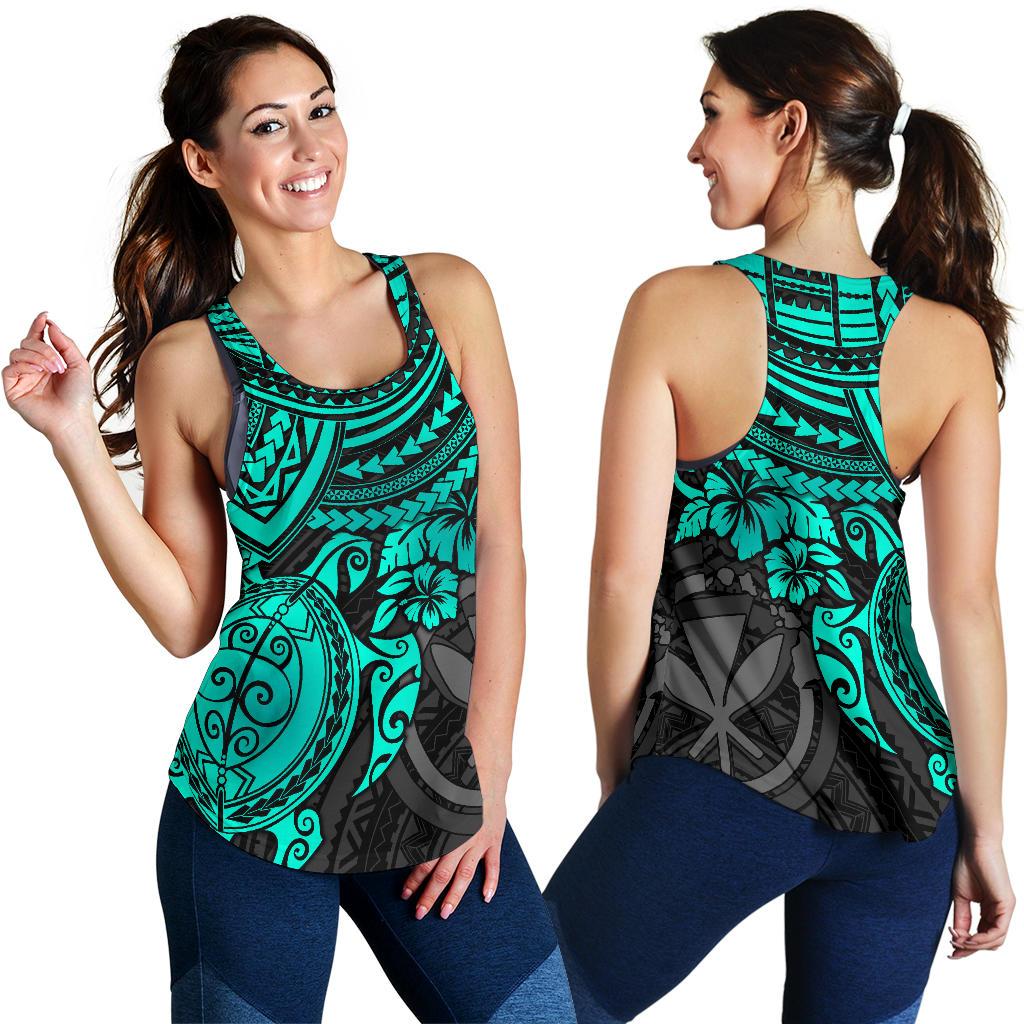 Polynesian Hawaii Women's Racerback Tank - Turquoise Turtle - Polynesian Pride