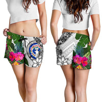 Northern Mariana Islands Women's Short White - Turtle Plumeria Banana Leaf - Polynesian Pride