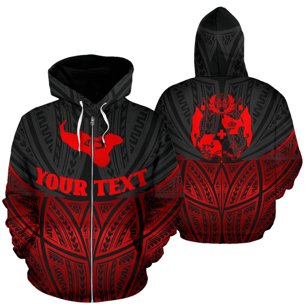 Tonga Polynesian Custom Zip up Hoodie Red Black Pride Map and Seal Unisex Black - Polynesian Pride