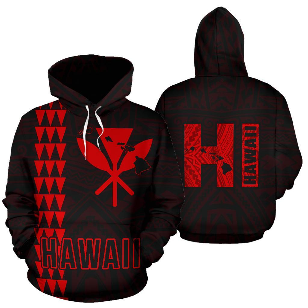 Polynesian Kakau Kanaka Map of Hawaii Hoodie Red Unisex Red - Polynesian Pride