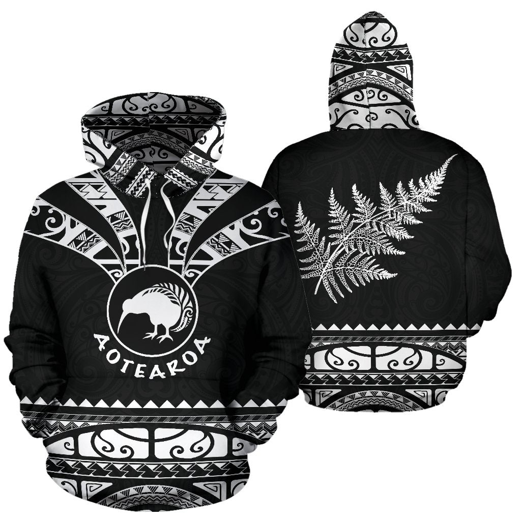 Maori Aotearoa Silver Fern Hoodie White Medal Version Unisex White - Polynesian Pride