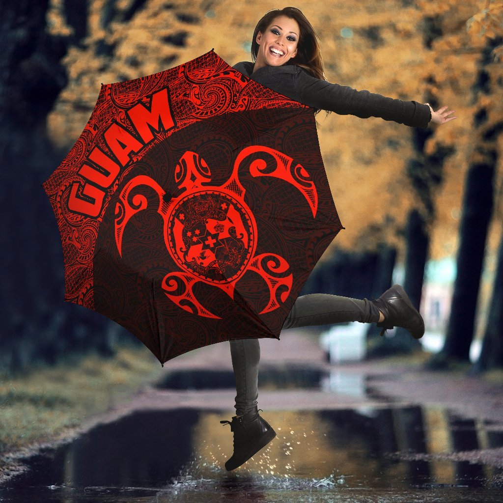 Guam Umbrella Turtle Coat of Arms Polynesian Pattern Red - Polynesian Pride