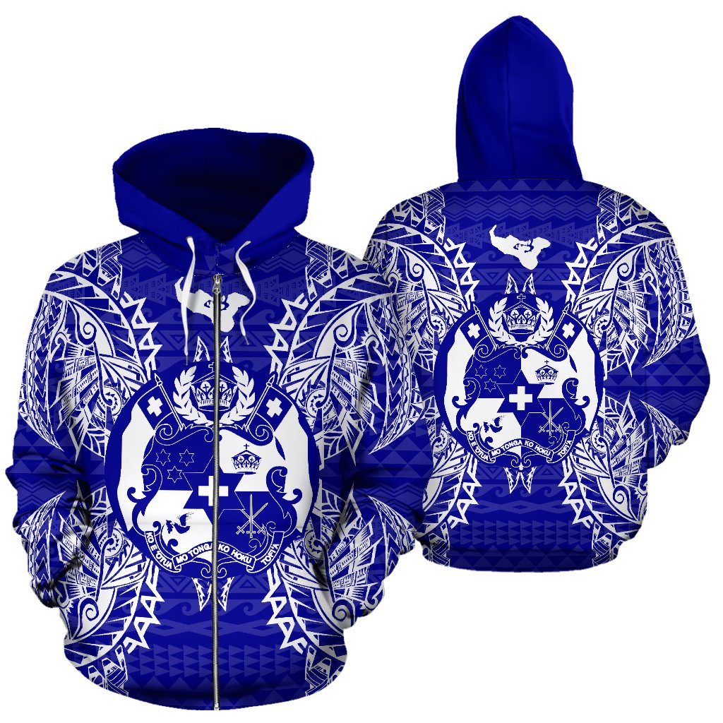 Tonga Polynesian All Over Zip up Hoodie Map Blue Unisex Blue - Polynesian Pride