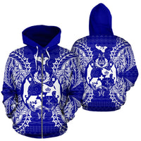 Tonga Polynesian All Over Zip up Hoodie Map Blue Unisex Blue - Polynesian Pride