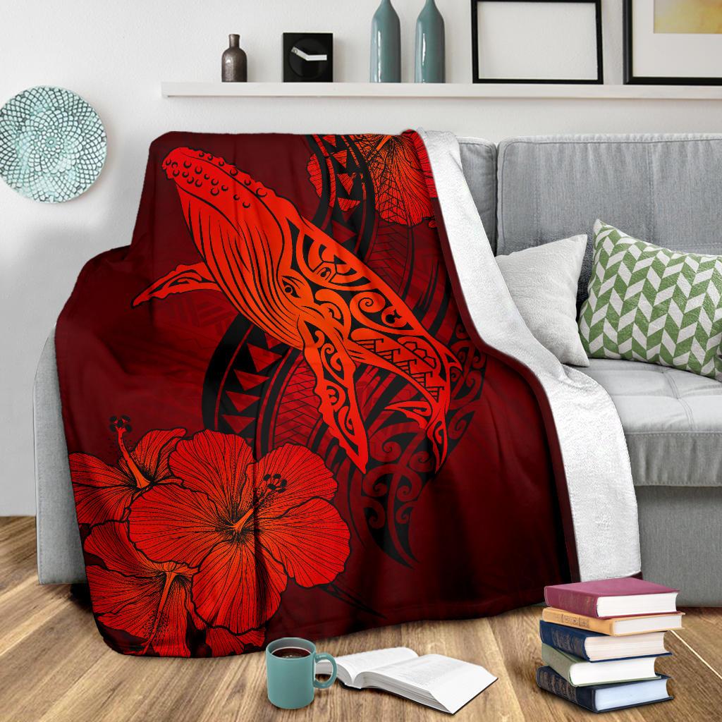 Hawaii Whale Swim Poly Red Premium Blanket - Polynesian Pride
