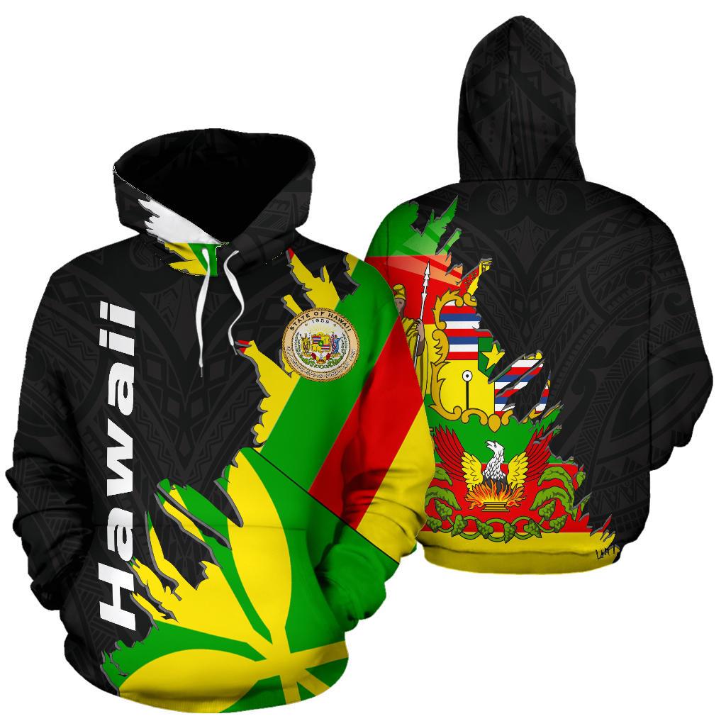 Hawaii All Over Hoodie Wrap Style Unisex Black - Polynesian Pride