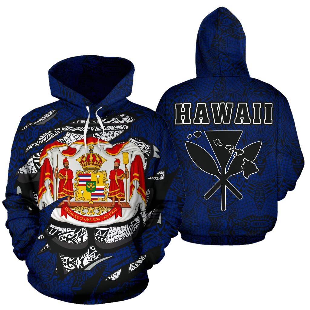 Polynesian Kanaka Maoli Royal Coat of Arms Hawaii Hoodie Blue Unisex Blue - Polynesian Pride