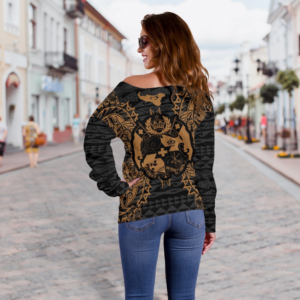 Tonga Polynesian Shoulder Sweater Map Gold - Polynesian Pride
