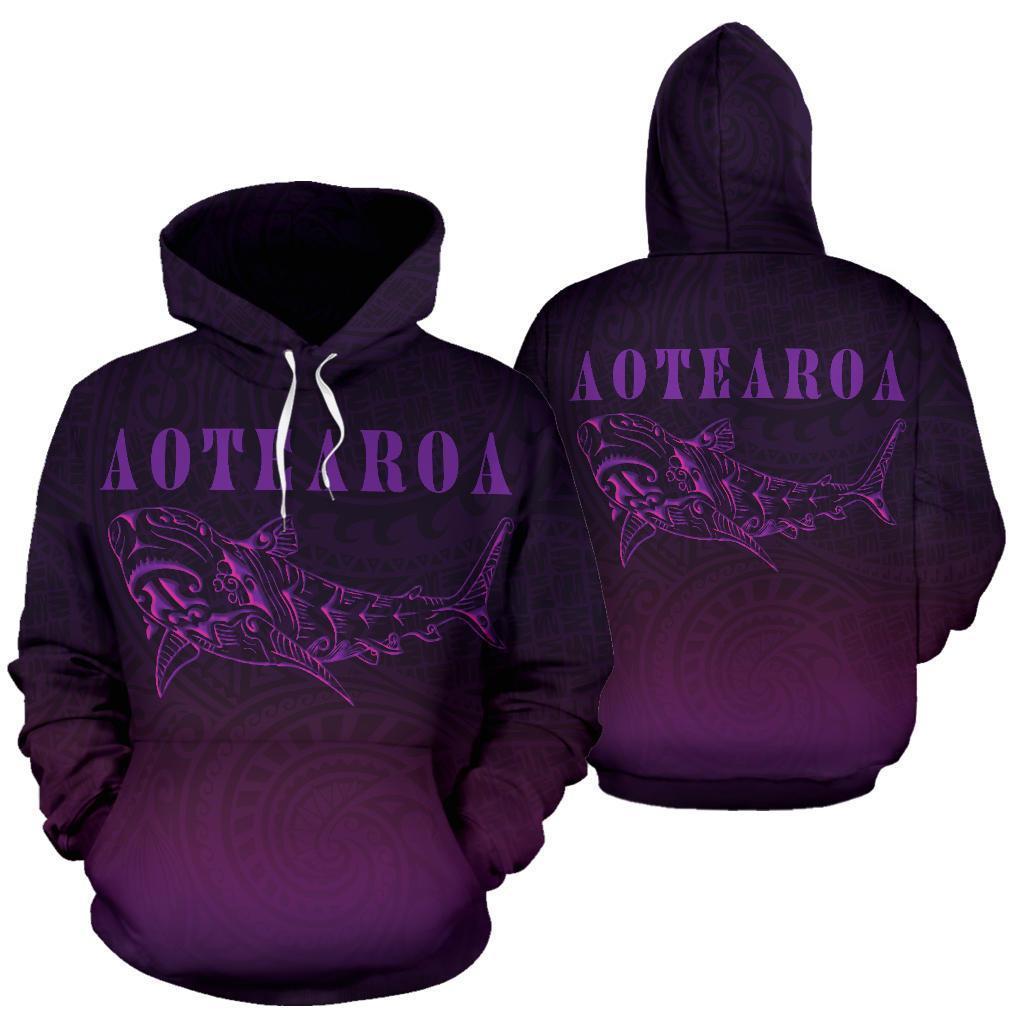 Maori Shark Aotearoa Hoodie Purple - Polynesian Pride