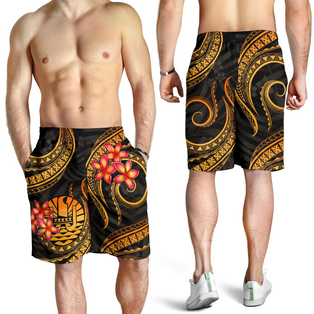 Tahiti Polynesian Men Shorts - Gold Plumeria GOLD - Polynesian Pride