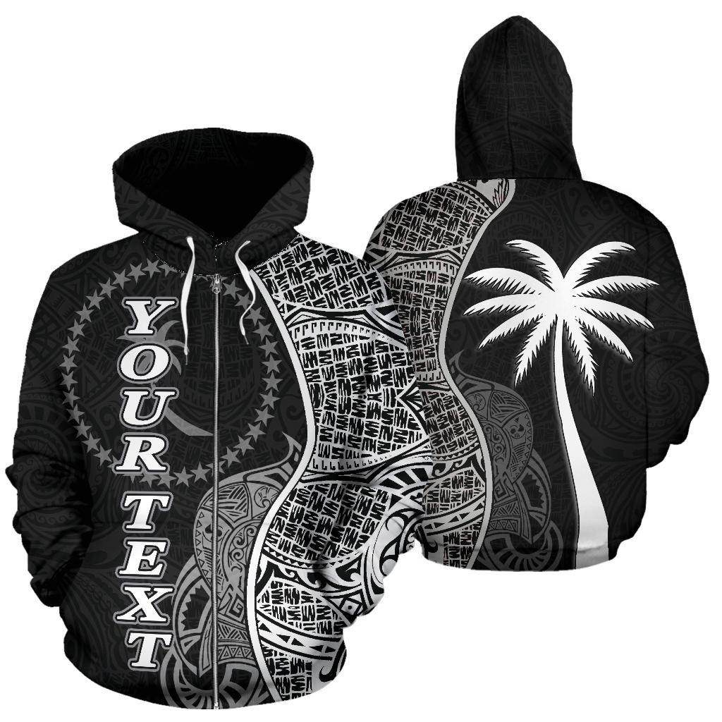 Chuuk Polynesian Custom Zip up Hoodie Coconut Black Unisex Black - Polynesian Pride