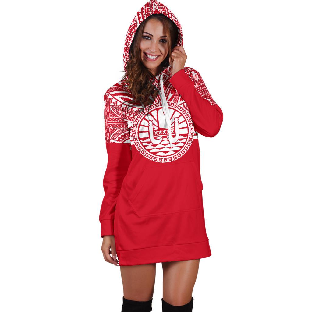 Tahiti Women Hoodie Dress - Tahiti Coat Of Arms Polynesian Flag Color - Polynesian Pride