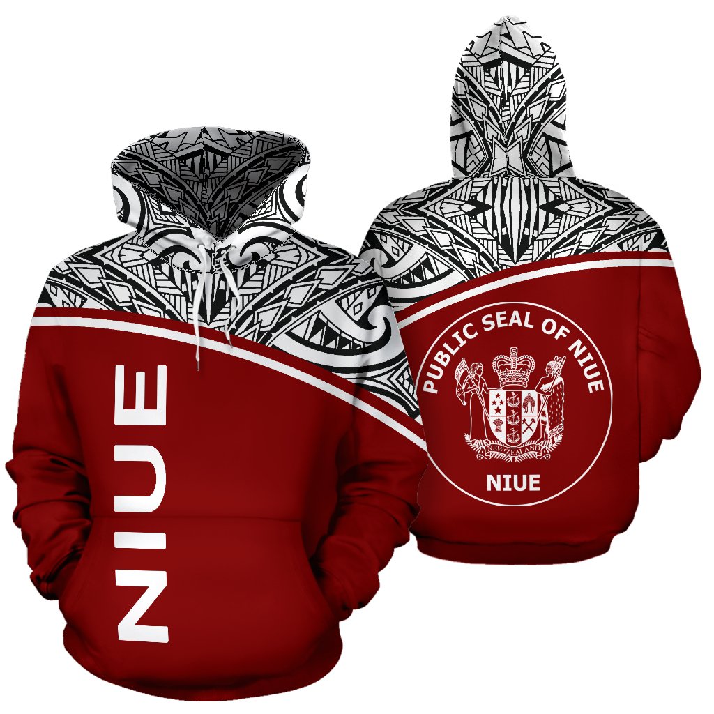 Niue Polynesian Hoodie Curve Red Unisex Red - Polynesian Pride