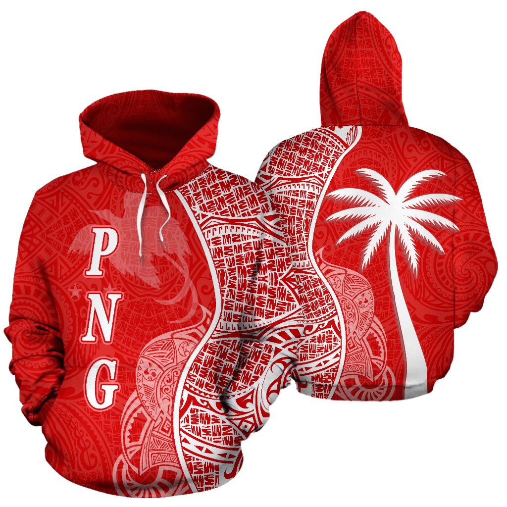 Papua New Guinea Polynesian Hoodie Coconut Tree Red nd White Unisex Red - Polynesian Pride