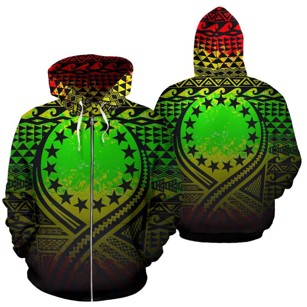 Cook Islands All Over Zip up Hoodie Lift up Reggae Unisex Reggae - Polynesian Pride