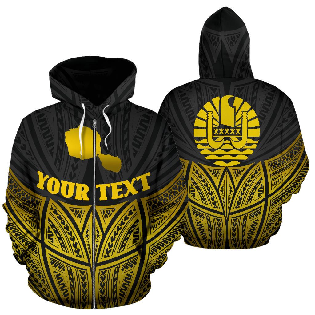 Tahiti Polynesian Custom Zip up Hoodie Gold Pride Map and Seal Unisex Gold - Polynesian Pride