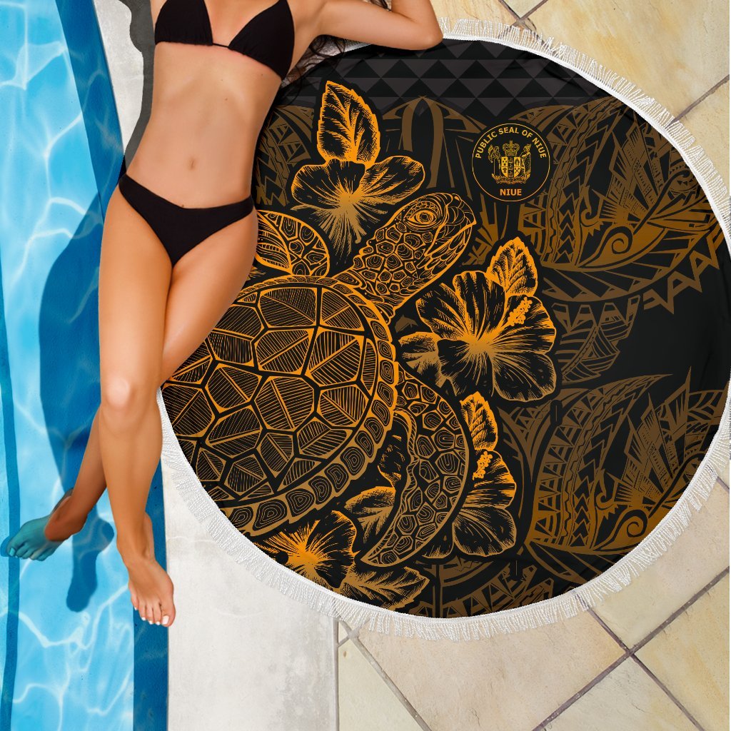 Niue Polynesia Beach Blanket Turtle Hibiscus Gold - Polynesian Pride