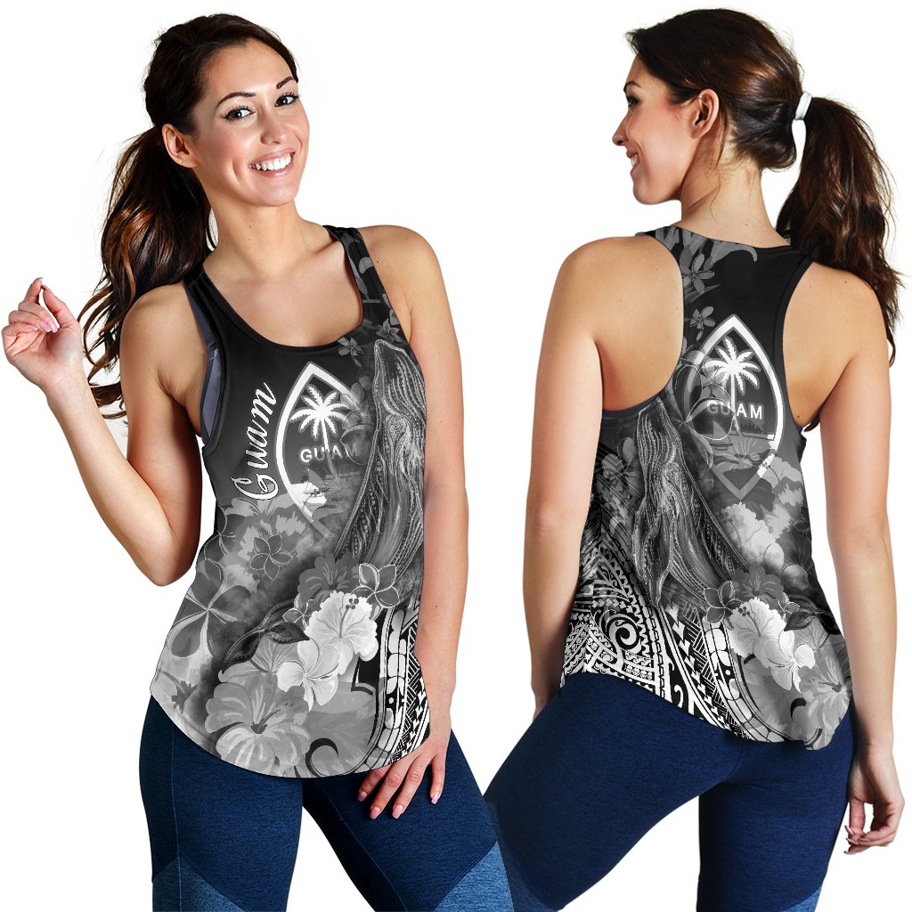 Guam Women's Racerback Tank - Humpback Whale with Tropical Flowers (White) - Polynesian Pride
