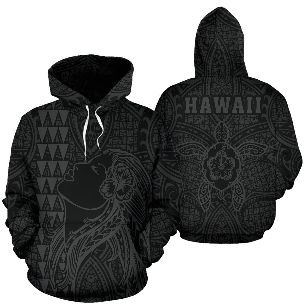 Polynesian Kakau Hula Girl Turtle Hibiscus Hawaii Hoodie Gray Unisex Gray - Polynesian Pride