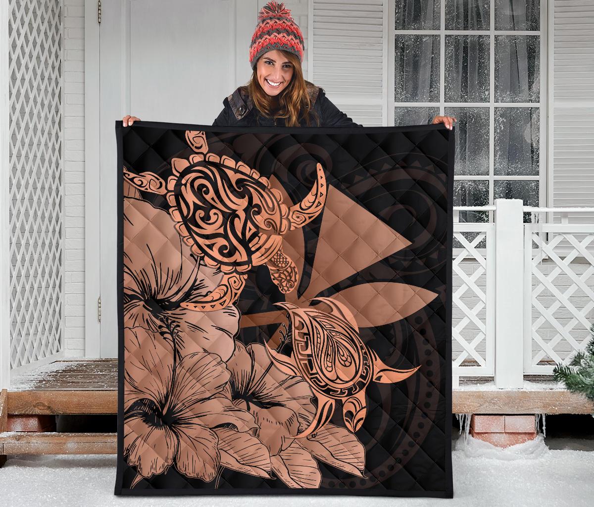 Hawaii Turtle Premium Quilt Polynesian Hibiscus Art Ver 2.0 Orange AH - Polynesian Pride