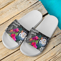 Marshall Islands Slide Sandals Coat of Arm - Turtle Floral - Polynesian Pride