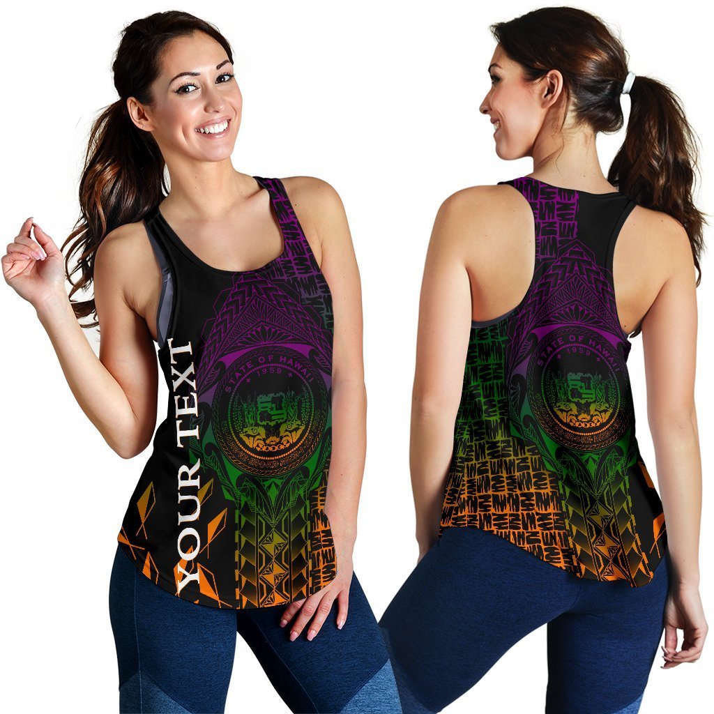 Hawaii Custom Personalised Women's Racerback Tank - Hawaii Seal Rocket Style Black - Polynesian Pride