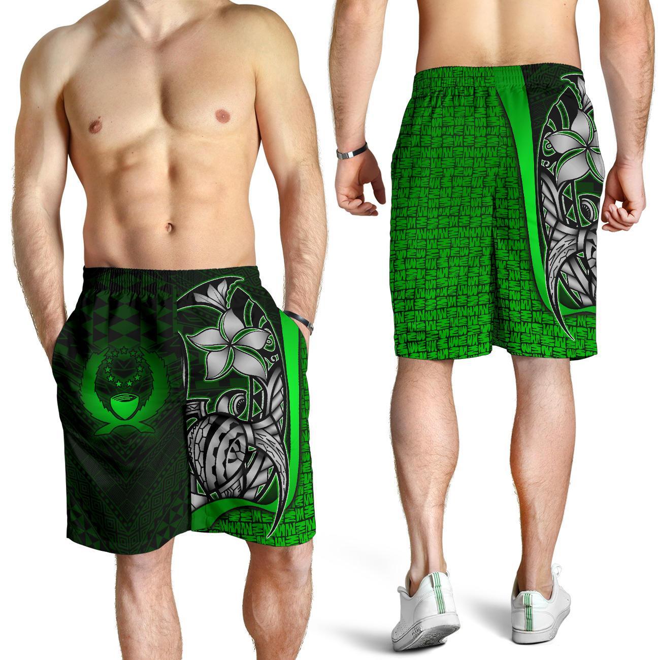 Pohnpei Micronesian Men's Shorts Green - Turtle With Hook Green - Polynesian Pride