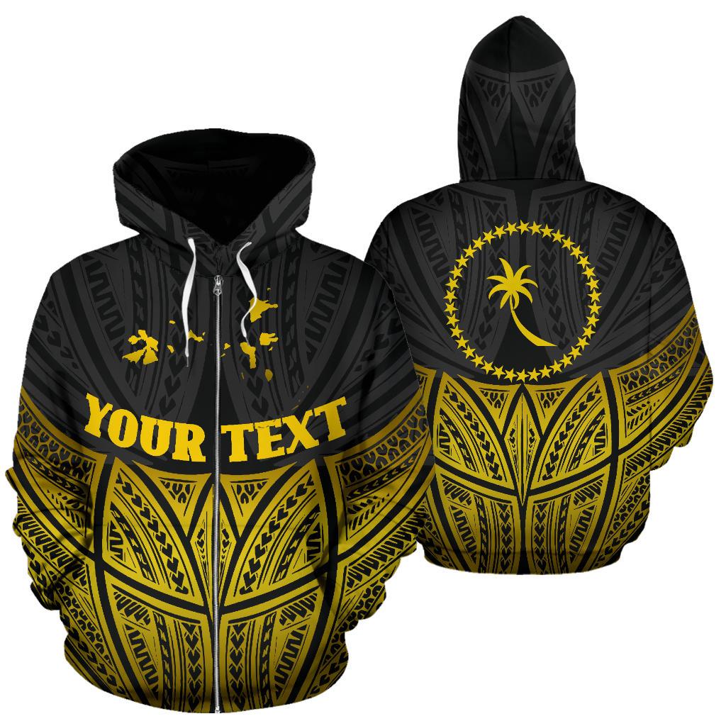 Chuuk Polynesian Custom Zip up Hoodie Gold Pride Map and Seal Unisex Gold - Polynesian Pride