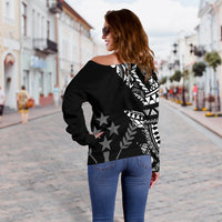 Kosrae Women's Off Shoulder Sweater - Micronesian Pattern Flash Black - Polynesian Pride