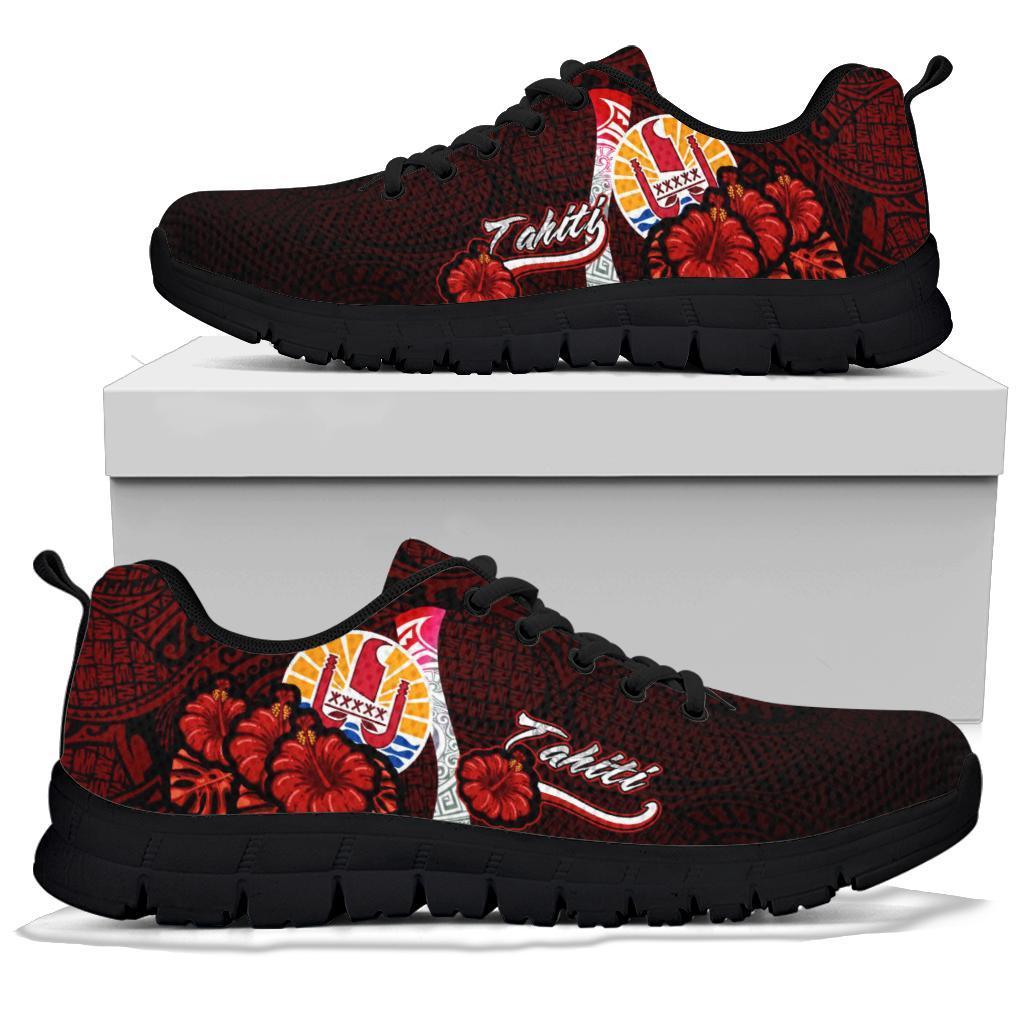 Tahiti Polynesian Sneakers - Coat Of Arm With Hibiscus - Polynesian Pride