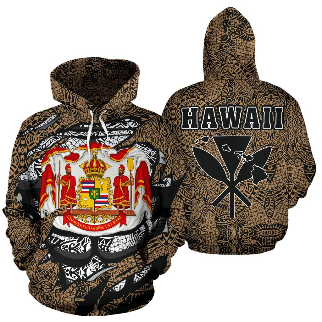 Polynesian Kanaka Maoli Royal Coat of Arms Hawaii Hoodie Gold Unisex Gold - Polynesian Pride