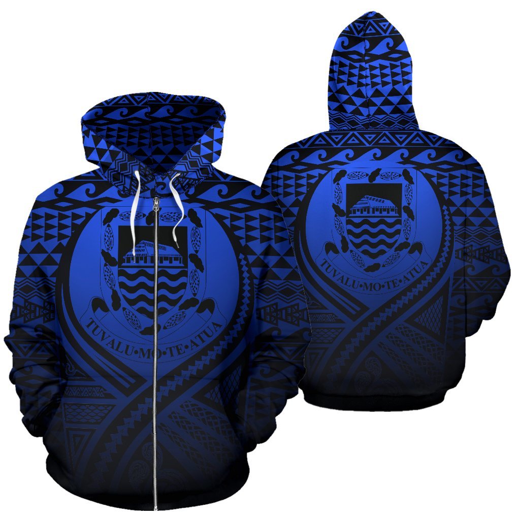 Tuvalu All Over Zip up Hoodie Lift up Blue Unisex Blue - Polynesian Pride