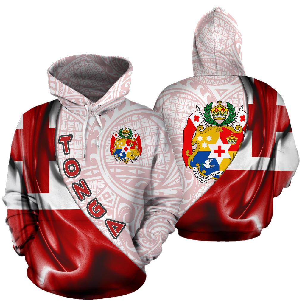 Tonga Polynesian Hoodie Waving Silky Flag Unisex Red - Polynesian Pride